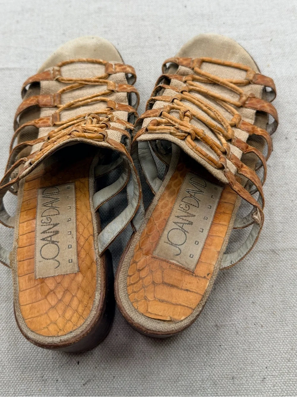 Joan & David Cognac Braided Leather Strappy Slide Sandals